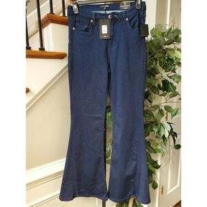 Fashion Nova Women's Blue Denim Cotton Legs Dark Wash Casual Flare Jeans 11/30